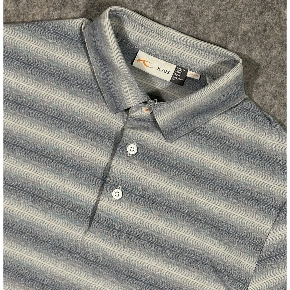 Kjus Horizon Polo Shirt Men’s L Blue Gray Striped Golf Performance Stretch